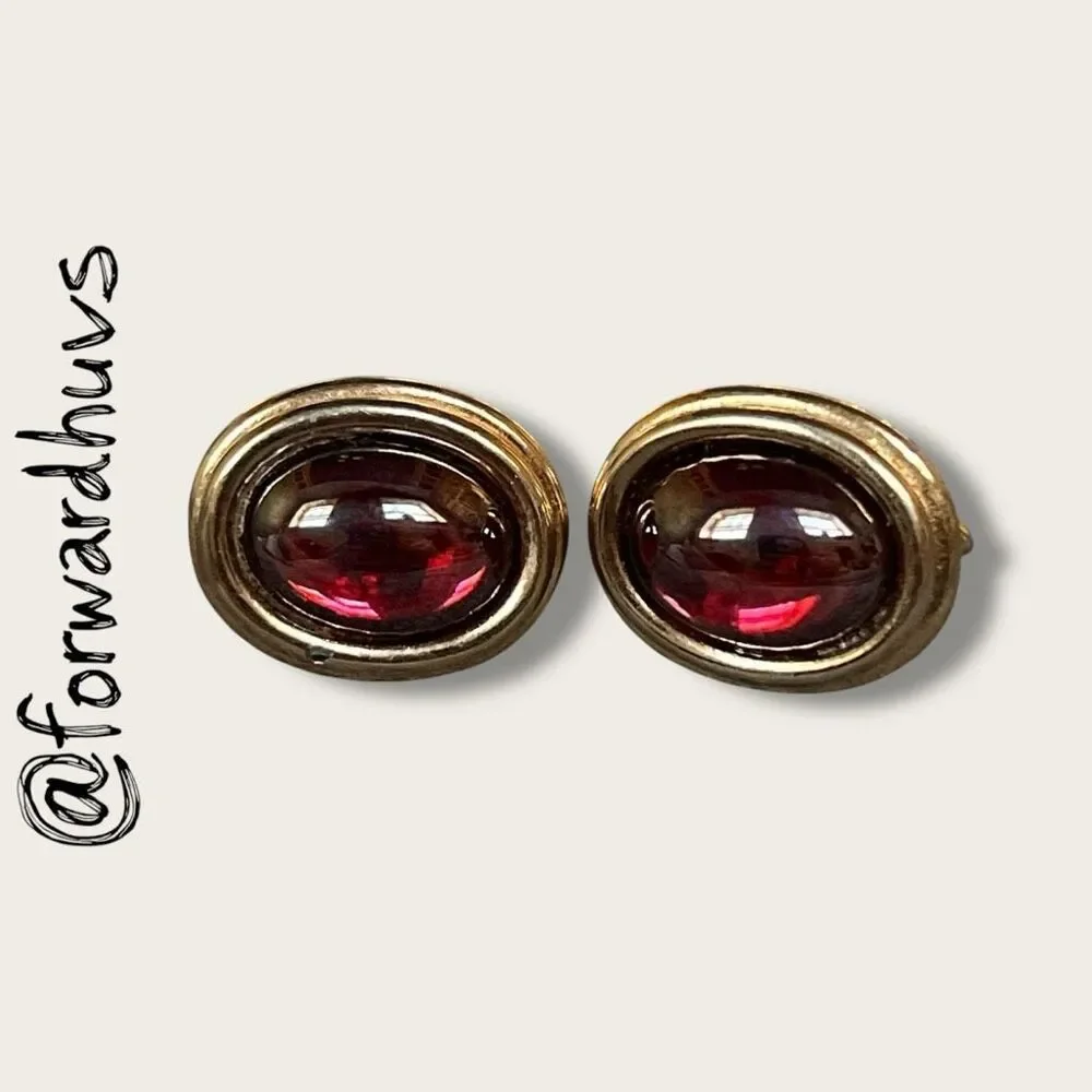 Swank Gold Tone Cufflinks – 3/4” Red Oval (Lucite?) Design